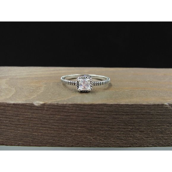 Size 7 Sterling Silver Square CZ Braided Band Ring Vintage Statement Engagement - Picture 1 of 8